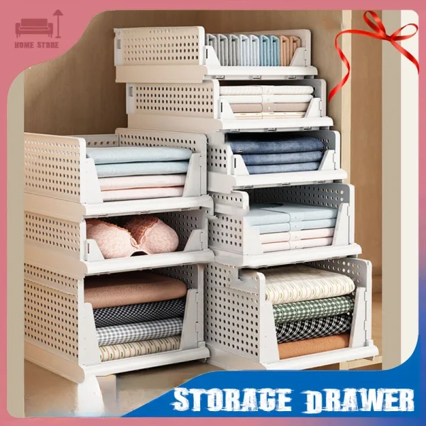 High-capacity Clothes Storage Drawer Foldable Plastic Storage Box Household Stackable Drawer Organization Household Accessories 1