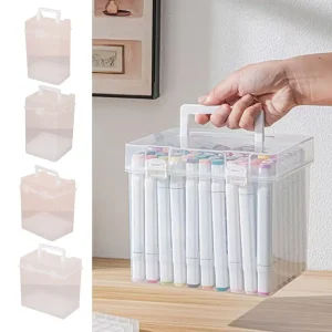 Portable Plastic Marker Pen Organizer Transparent Multi-slot Desk Pen Holder Handheld Waterproof Marker Storage Box Students 1