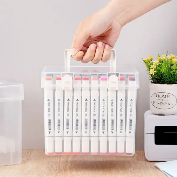 Portable Plastic Marker Pen Organizer Transparent Multi-slot Desk Pen Holder Handheld Waterproof Marker Storage Box Students 2