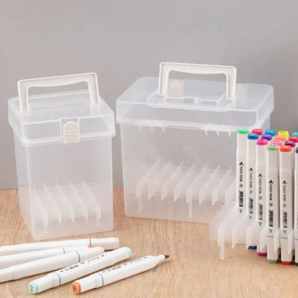 Portable Plastic Marker Pen Organizer Transparent Multi-slot Desk Pen Holder Handheld Waterproof Marker Storage Box Students 3