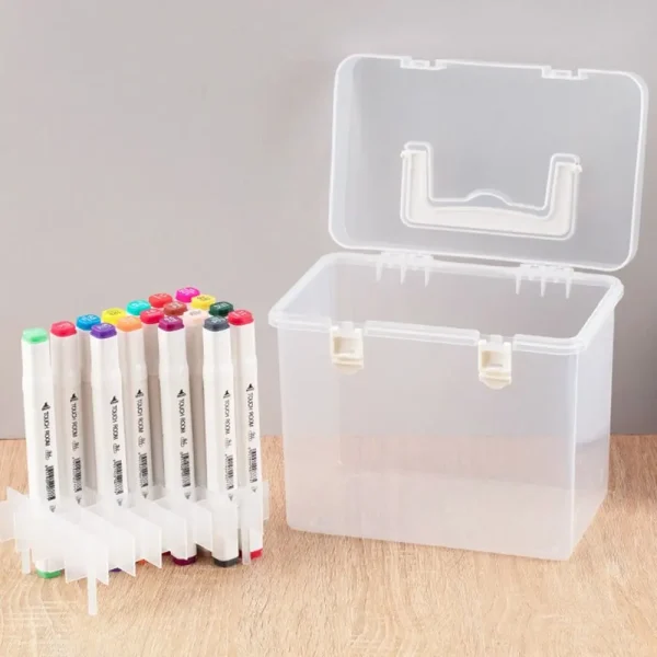 Portable Plastic Marker Pen Organizer Transparent Multi-slot Desk Pen Holder Handheld Waterproof Marker Storage Box Students 4