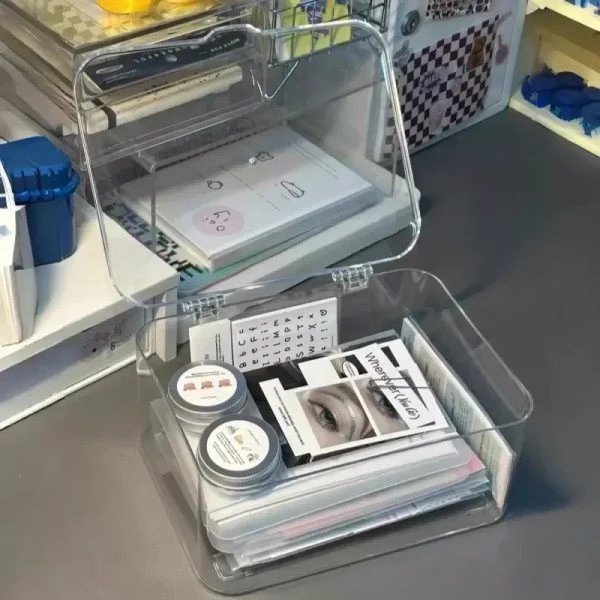 Acrylic Clear Storage Organizer Box - Clamshell Design for Home, Office Essentials with Multi-Purpose Stationery Organizers 3