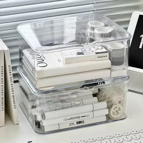 Acrylic Clear Storage Organizer Box - Clamshell Design for Home, Office Essentials with Multi-Purpose Stationery Organizers 4