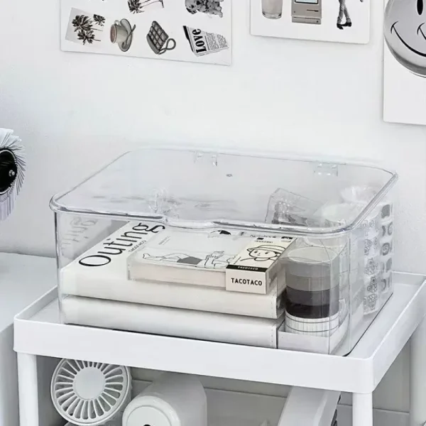 Acrylic Clear Storage Organizer Box - Clamshell Design for Home, Office Essentials with Multi-Purpose Stationery Organizers 5