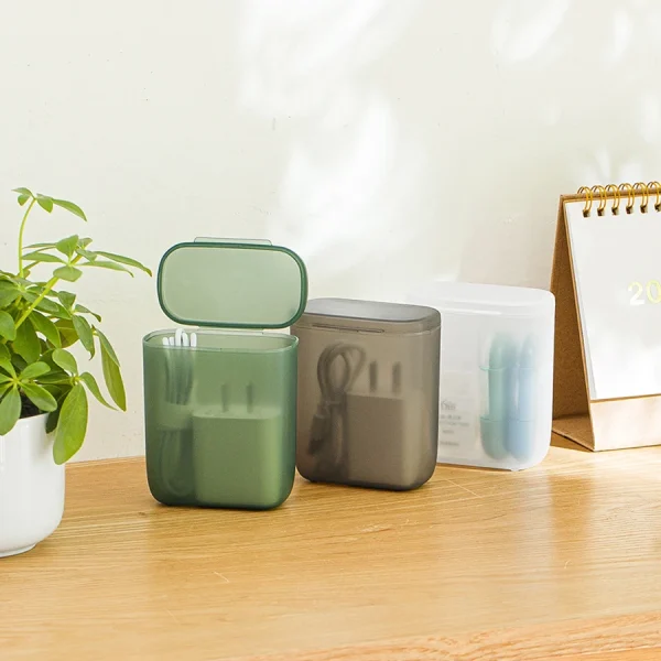 Desktop Data Cable Storage Box Dustproof With Cover Mobile Phone Charger Box Transparent Cable Wire Container Box in Office Home 4