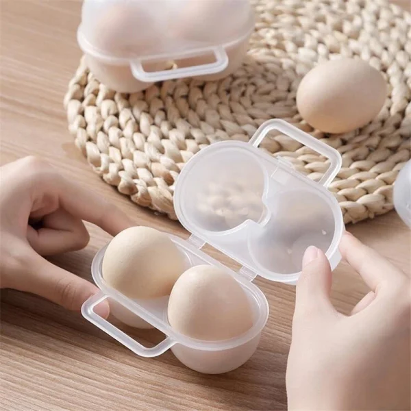 1PC 2 Grids Portable Egg Storage Box Plastic Durable Egg Storage Container Save Space Refrigerator Egg Dispenser With Handle 3