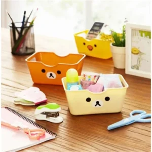 Cartoon Bear Shape Plastic Storage Box Desktop Mini Organizer Box Sundry Snacks Dormitory Home Khaki White Yellow Optional 1
