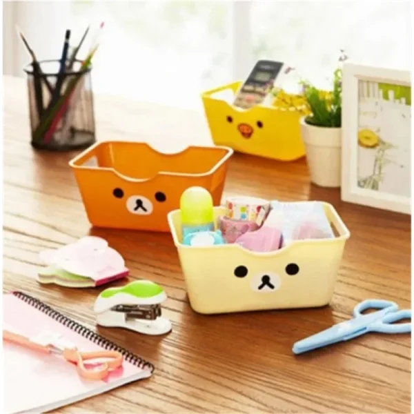 Cartoon Bear Shape Plastic Storage Box Desktop Mini Organizer Box Sundry Snacks Dormitory Home Khaki White Yellow Optional 1