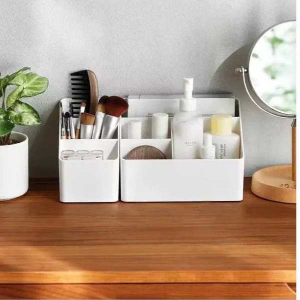 1PC Plastic Desktop Storage Box 3/4 Grids Dormitory Finishing Shelf Multifunctional Sorting Box Table Desktop Stationery Box 2