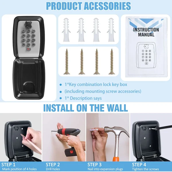 New Smart Password Combination Key Lock Box Storage Key Wall Mounted Key Safe Outdoor Key Box 4 Digit Combination 3