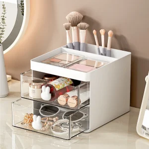 1PC 2-layer Cartoon Creative Pen Holder Transparent Drawer Rabbit Storage Box Children's Girls Student Office Desktop 1