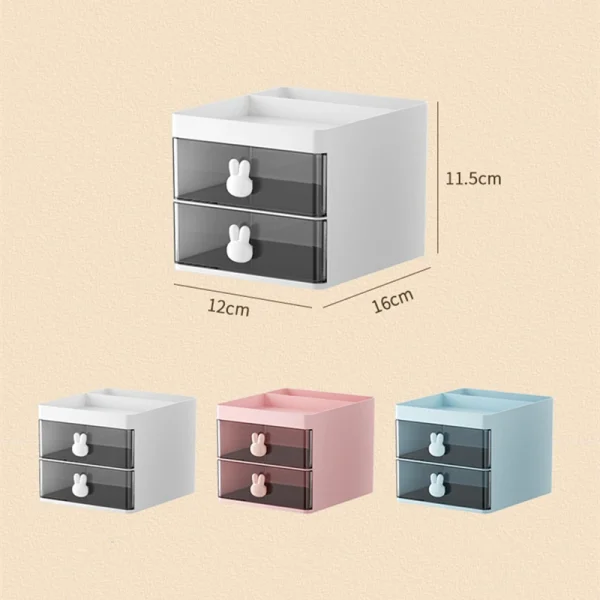 1PC 2-layer Cartoon Creative Pen Holder Transparent Drawer Rabbit Storage Box Children's Girls Student Office Desktop 4