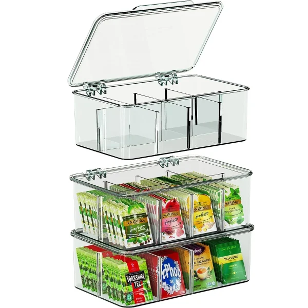 Tea Bag Storage Box Office Multi-function Storage Box Acrylic Seal with Lid Dustproof Storage Tank Coffee Sugar Compartment Box 1