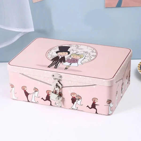Large Capacity Tinplate Box with Lock Key Desktop Storage Case Metal Box Jewelry Storage Empty Box Sundries Storage Container 1