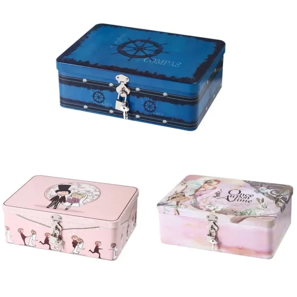 Large Capacity Tinplate Box with Lock Key Desktop Storage Case Metal Box Jewelry Storage Empty Box Sundries Storage Container 3