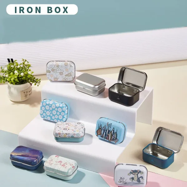 1PCS Mini Cartoon Candy Tin Box Sealed Jar Portable Chewing Gum Storage Box With Lid Metal Jewelry Pill Cases Home Packing Boxes 2