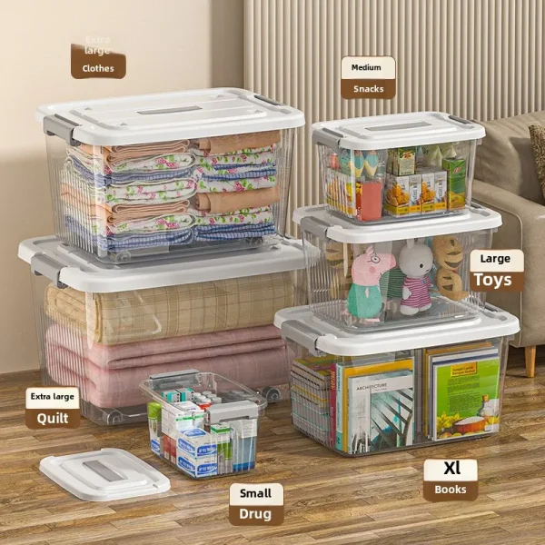 Thickened storage box Large capacity household transparent storage quilt clothes plastic car storage box 2