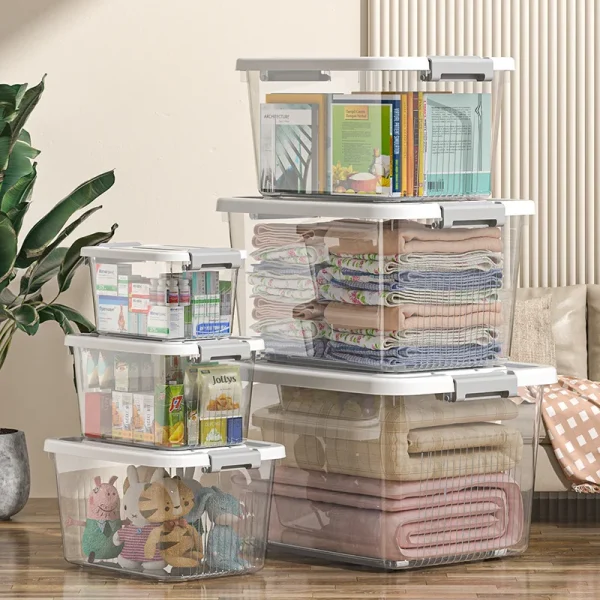 Thickened storage box Large capacity household transparent storage quilt clothes plastic car storage box 3