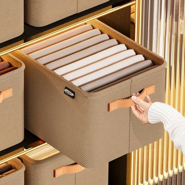 Home Use Drawer Style Wardrobe Long Rectangle Partitioned Ioan Storage Box Foldable Organizer Box For Clothes Pants 1