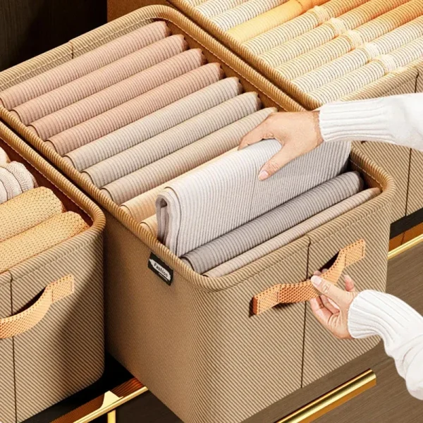 Home Use Drawer Style Wardrobe Long Rectangle Partitioned Ioan Storage Box Foldable Organizer Box For Clothes Pants 3
