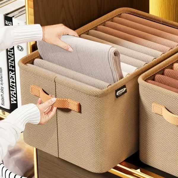 Home Use Drawer Style Wardrobe Long Rectangle Partitioned Ioan Storage Box Foldable Organizer Box For Clothes Pants 4