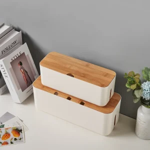 Cable Management Box Bamboo Cover Wire Junction Board Storage Box Hide Wires Power Strips Desk Computer Cable Organizer Box 1