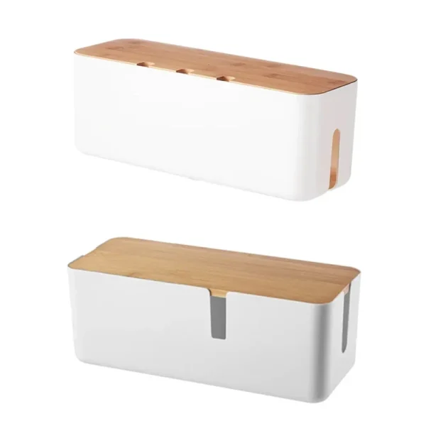 Cable Management Box Bamboo Cover Wire Junction Board Storage Box Hide Wires Power Strips Desk Computer Cable Organizer Box 2