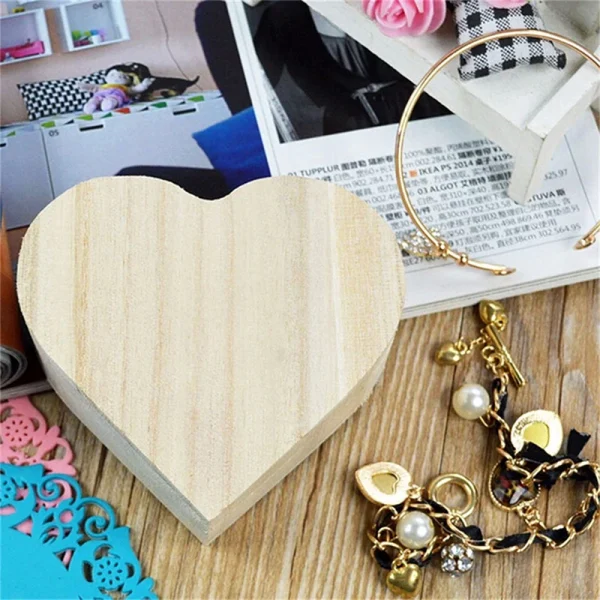 1PC Plain Wooden Storage Boxes Square Hinged Craft Gift Sundries Office Supplies Home Organization Storage Box Craft 3