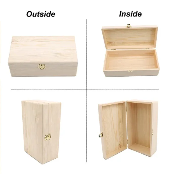 1PC Plain Wooden Storage Boxes Square Hinged Craft Gift Sundries Office Supplies Home Organization Storage Box Craft 5