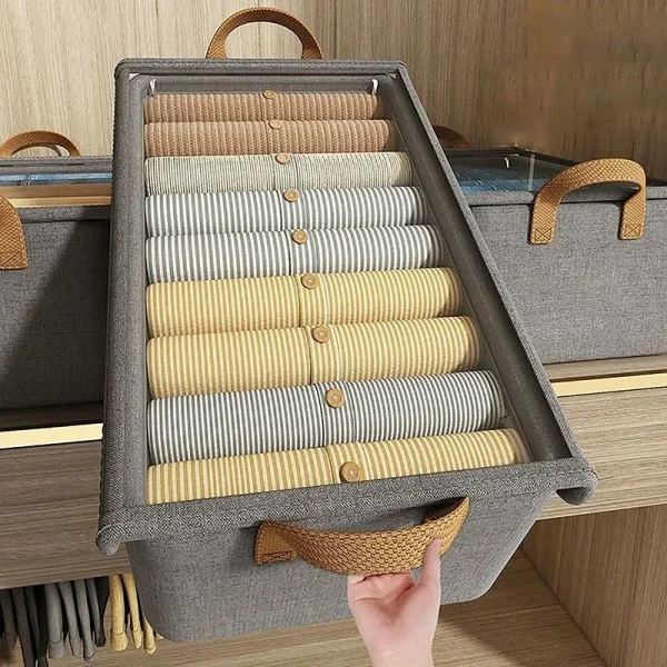 Steel Frame Folding Storage Boxes Dust-proof Moisture-proof Clothes Trousers Socks Home Organization Drawer Wardrobe Storage Box 3
