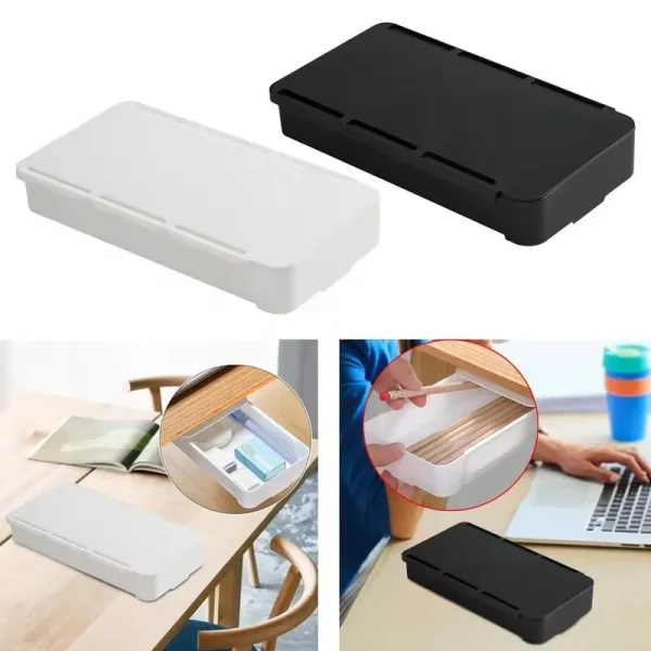Self Adhesive Storage Drawer Box Makeup Pencil Tray Desk Hidden Under Desk Stand Under-drawer Storage Box for Home School Desk 1