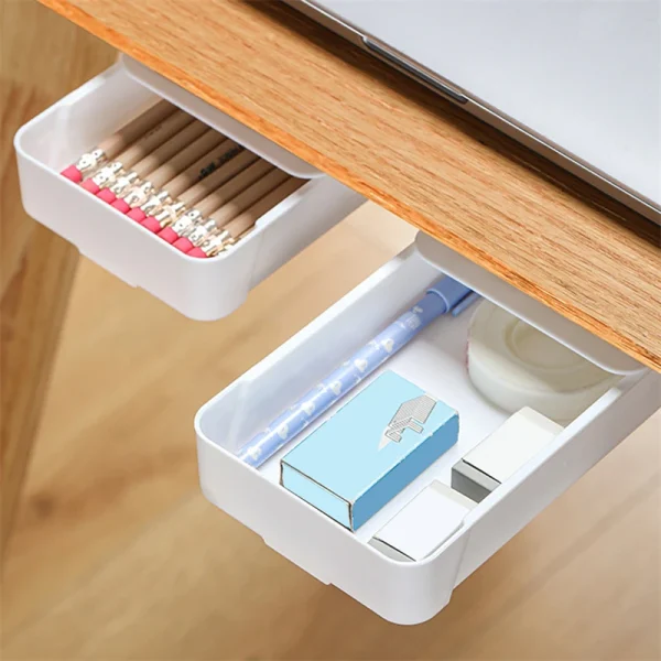 Self Adhesive Storage Drawer Box Makeup Pencil Tray Desk Hidden Under Desk Stand Under-drawer Storage Box for Home School Desk 2