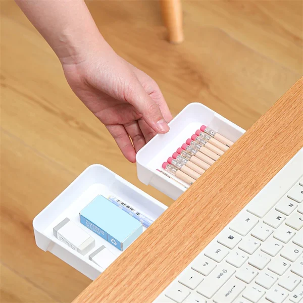 Self Adhesive Storage Drawer Box Makeup Pencil Tray Desk Hidden Under Desk Stand Under-drawer Storage Box for Home School Desk 3