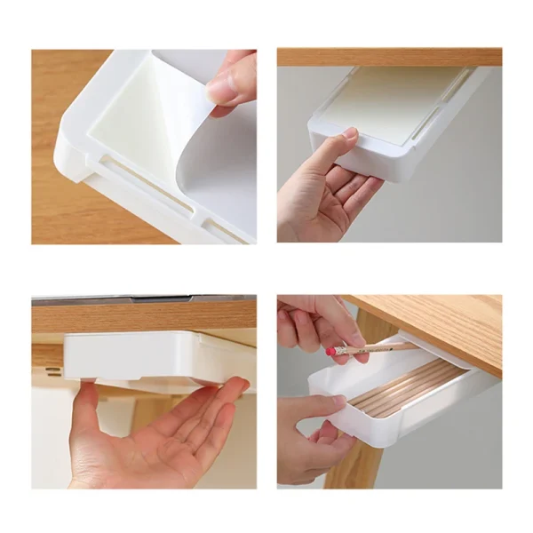 Self Adhesive Storage Drawer Box Makeup Pencil Tray Desk Hidden Under Desk Stand Under-drawer Storage Box for Home School Desk 4