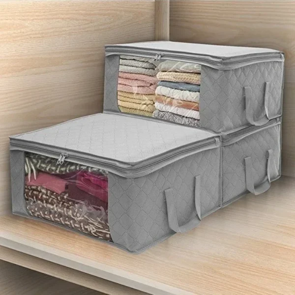 Narrow Foldable Clothes Storage Box with Lid Large Capacity Quilt Blanket Closet Storage Organizer Fabric Wardrobe Organizer Box 1