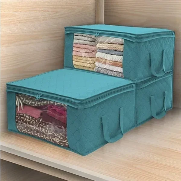 Narrow Foldable Clothes Storage Box with Lid Large Capacity Quilt Blanket Closet Storage Organizer Fabric Wardrobe Organizer Box 3