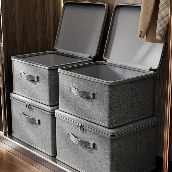1pc Stackable Storage Box ,Organizer for Toys/Books | grey, Foldable Design for Home/Closet/Bedroom,Space saving design 2