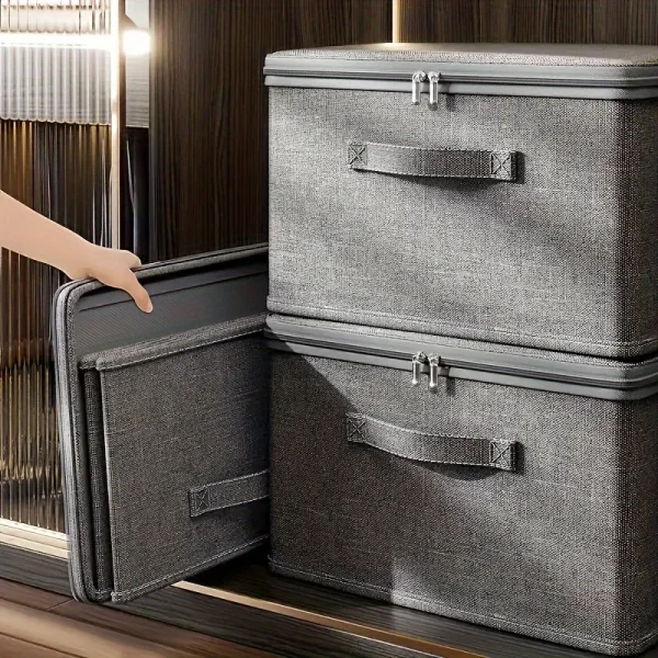 1pc Stackable Storage Box ,Organizer for Toys/Books | grey, Foldable Design for Home/Closet/Bedroom,Space saving design 3