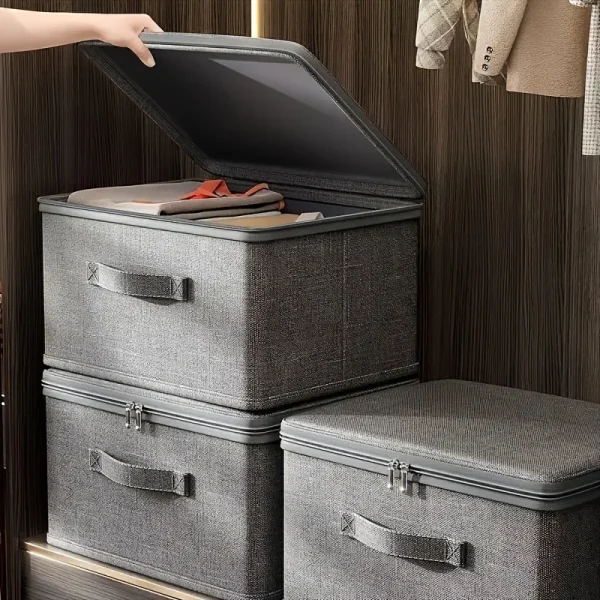 1pc Stackable Storage Box ,Organizer for Toys/Books | grey, Foldable Design for Home/Closet/Bedroom,Space saving design 6