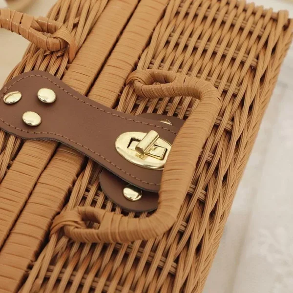 Rattan-like Finishing Box Woven Rattan Basket Retro Storage Box Decorative Props Suitcase with Hand Gift Box 6