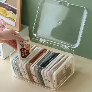 Acrylic Sundries Storage Basket Phone Case Holder Ins Transparent Phone Case Organizer Storage Box with Cover Home Desktop 1