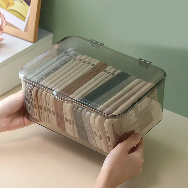 Acrylic Sundries Storage Basket Phone Case Holder Ins Transparent Phone Case Organizer Storage Box with Cover Home Desktop 4
