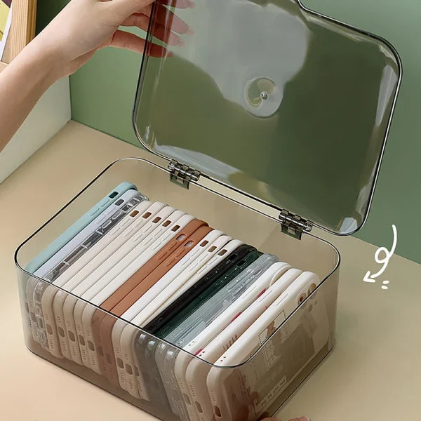 Acrylic Sundries Storage Basket Phone Case Holder Ins Transparent Phone Case Organizer Storage Box with Cover Home Desktop 6