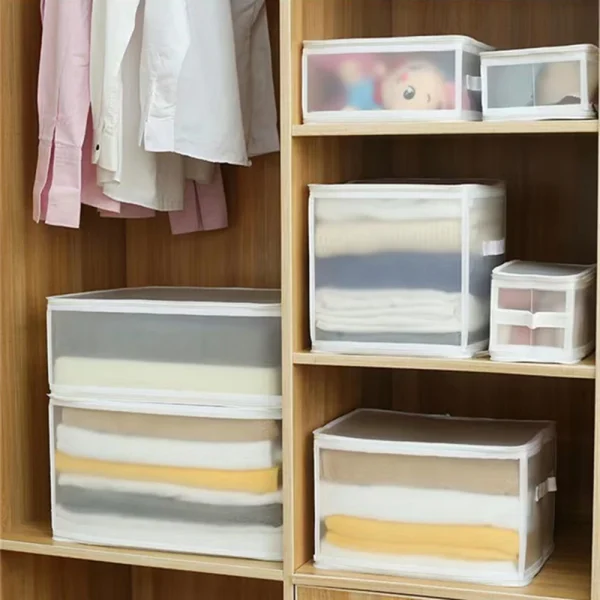1pc Transparent Storage Box With Handles Foldable Underwear Storage Household Space Saving Organizer Of Wardrobe Accessories 6