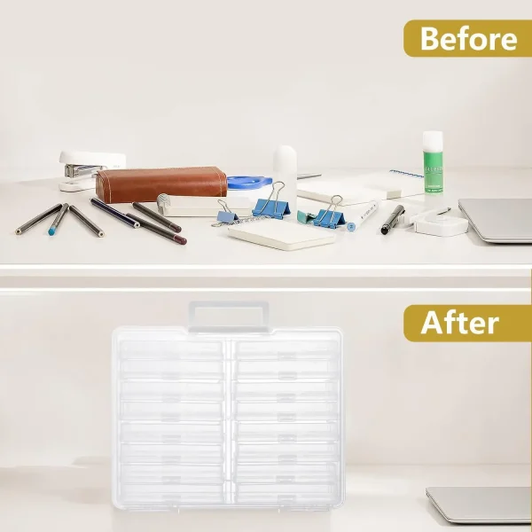 Photo Storage Box with Handle, Photo Organizer Storage Container with 16 Inner Case and 1 Sheet Label for Pictures, Arts 4