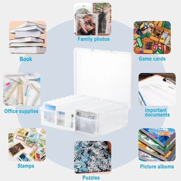 Photo Storage Box with Handle, Photo Organizer Storage Container with 16 Inner Case and 1 Sheet Label for Pictures, Arts 5