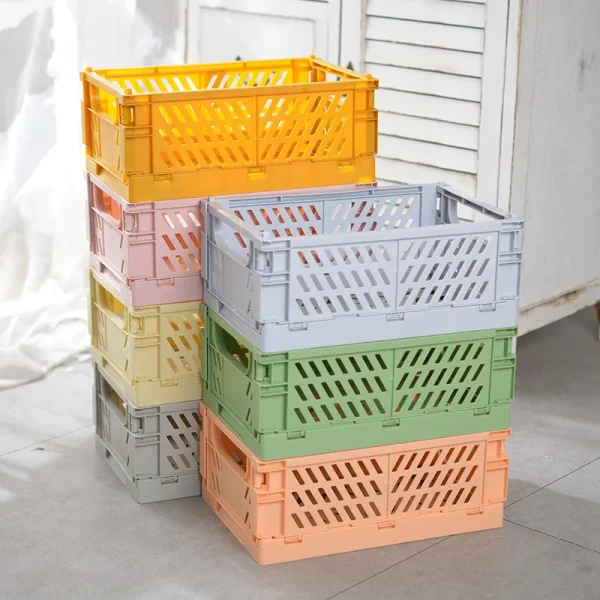 Collapsible Crate Plastic Folding Storage Box Basket Utility Cosmetic Container Desktop Holder Home Use School Desk Storage Box 1