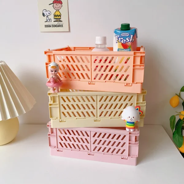 Collapsible Crate Plastic Folding Storage Box Basket Utility Cosmetic Container Desktop Holder Home Use School Desk Storage Box 4