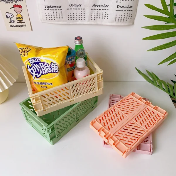 Collapsible Crate Plastic Folding Storage Box Basket Utility Cosmetic Container Desktop Holder Home Use School Desk Storage Box 5
