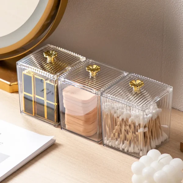 Transparent Storage Box Desktop Dust-Proof Makeup Lipstick Cosmetics Organizer Bathroom Cotton Swab Holder Jewelry Container 1